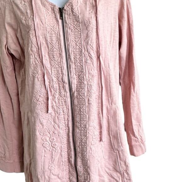 Soft Surroundings Corrina Pink Embroidered Zip Front Hooded Sweater M - Picture 8 of 8